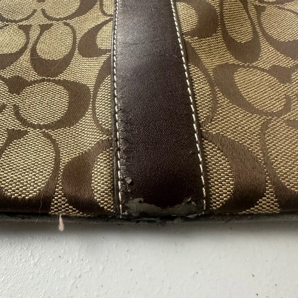 Coach Crossbody Bag Brown Signature Monogram Zip Canvas Outdoor